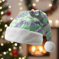Pastel Green Hawaii Palaka Honohono Pikake Christmas Santa Hat Hawaiian Orchid Lei Polynesian Pattern - Polynesian Pride