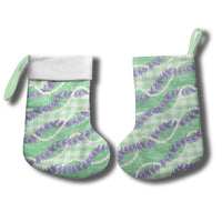 Pastel Green Hawaii Palaka Honohono Pikake Christmas Stocking Hawaiian Orchid Lei Polynesian Pattern - Polynesian Pride