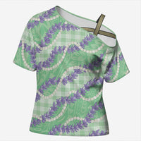 Pastel Green Hawaii Palaka Honohono Pikake Cross Shoulder Shirt Hawaiian Orchid Lei Polynesian Pattern LT14 Female Pastel Green - Polynesian Pride