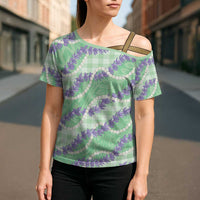 Pastel Green Hawaii Palaka Honohono Pikake Cross Shoulder Shirt Hawaiian Orchid Lei Polynesian Pattern LT14 - Polynesian Pride