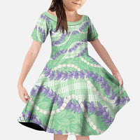 Pastel Green Hawaii Palaka Honohono Pikake Family Matching Long Sleeve Bodycon Dress and Hawaiian Shirt Hawaiian Orchid Lei Polynesian Pattern - Polynesian Pride