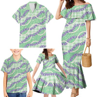 Pastel Green Hawaii Palaka Honohono Pikake Family Matching Mermaid Dress and Hawaiian Shirt Hawaiian Orchid Lei Polynesian Pattern - Polynesian Pride