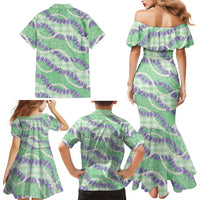 Pastel Green Hawaii Palaka Honohono Pikake Family Matching Mermaid Dress and Hawaiian Shirt Hawaiian Orchid Lei Polynesian Pattern - Polynesian Pride