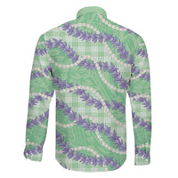 Pastel Green Hawaii Palaka Honohono Pikake Family Matching Off The Shoulder Long Sleeve Dress and Hawaiian Shirt Hawaiian Orchid Lei Polynesian Pattern - Polynesian Pride