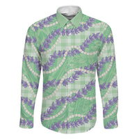 Pastel Green Hawaii Palaka Honohono Pikake Family Matching Off Shoulder Short Dress and Hawaiian Shirt Hawaiian Orchid Lei Polynesian Pattern - Polynesian Pride