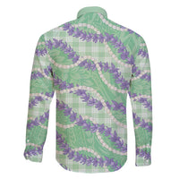 Pastel Green Hawaii Palaka Honohono Pikake Family Matching Off Shoulder Short Dress and Hawaiian Shirt Hawaiian Orchid Lei Polynesian Pattern - Polynesian Pride