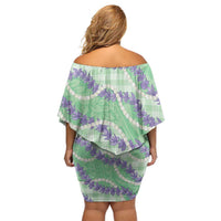 Pastel Green Hawaii Palaka Honohono Pikake Family Matching Off Shoulder Short Dress and Hawaiian Shirt Hawaiian Orchid Lei Polynesian Pattern - Polynesian Pride