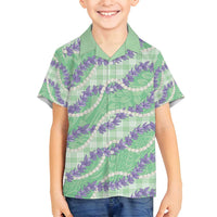 Pastel Green Hawaii Palaka Honohono Pikake Family Matching Puletasi and Hawaiian Shirt Hawaiian Orchid Lei Polynesian Pattern - Polynesian Pride