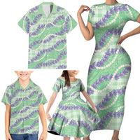 Pastel Green Hawaii Palaka Honohono Pikake Family Matching Short Sleeve Bodycon Dress and Hawaiian Shirt Hawaiian Orchid Lei Polynesian Pattern - Polynesian Pride