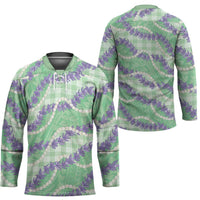 Pastel Green Hawaii Palaka Honohono Pikake Hockey Jersey Hawaiian Orchid Lei Polynesian Pattern LT14 - Polynesian Pride