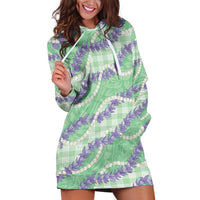 Pastel Green Hawaii Palaka Honohono Pikake Hoodie Dress Hawaiian Orchid Lei Polynesian Pattern - Polynesian Pride