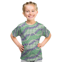 Pastel Green Hawaii Palaka Honohono Pikake Kid T Shirt Hawaiian Orchid Lei Polynesian Pattern - Polynesian Pride