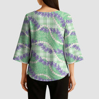 Pastel Green Hawaii Palaka Honohono Pikake Kimono Sleeve Blouse Hawaiian Orchid Lei Polynesian Pattern - Polynesian Pride