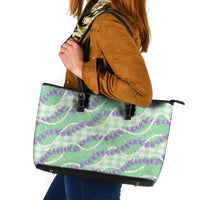 Pastel Green Hawaii Palaka Honohono Pikake Leather Tote Bag Hawaiian Orchid Lei Polynesian Pattern LT14 Pastel Green - Polynesian Pride