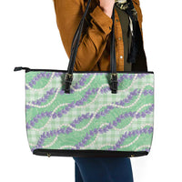 Pastel Green Hawaii Palaka Honohono Pikake Leather Tote Bag Hawaiian Orchid Lei Polynesian Pattern LT14 - Polynesian Pride