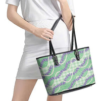 Pastel Green Hawaii Palaka Honohono Pikake Leather Tote Bag Hawaiian Orchid Lei Polynesian Pattern LT14 - Polynesian Pride