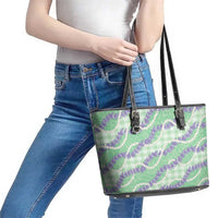Pastel Green Hawaii Palaka Honohono Pikake Leather Tote Bag Hawaiian Orchid Lei Polynesian Pattern LT14 - Polynesian Pride