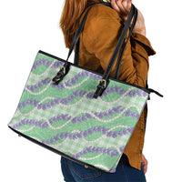 Pastel Green Hawaii Palaka Honohono Pikake Leather Tote Bag Hawaiian Orchid Lei Polynesian Pattern LT14 - Polynesian Pride