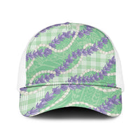 Pastel Green Hawaii Palaka Honohono Pikake Mesh Trucker Cap Hawaiian Orchid Lei Polynesian Pattern LT14 One Size White Pastel Green - Polynesian Pride