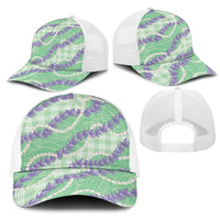 Pastel Green Hawaii Palaka Honohono Pikake Mesh Trucker Cap Hawaiian Orchid Lei Polynesian Pattern LT14 - Polynesian Pride