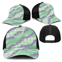 Pastel Green Hawaii Palaka Honohono Pikake Mesh Trucker Cap Hawaiian Orchid Lei Polynesian Pattern LT14 - Polynesian Pride