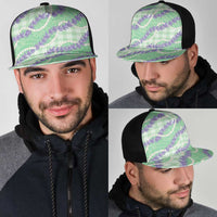 Pastel Green Hawaii Palaka Honohono Pikake Mesh Trucker Cap Hawaiian Orchid Lei Polynesian Pattern LT14 - Polynesian Pride