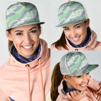 Pastel Green Hawaii Palaka Honohono Pikake Mesh Trucker Cap Hawaiian Orchid Lei Polynesian Pattern LT14 - Polynesian Pride
