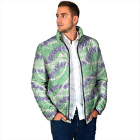 Pastel Green Hawaii Palaka Honohono Pikake Padded Jacket Hawaiian Orchid Lei Polynesian Pattern - Polynesian Pride