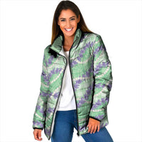 Pastel Green Hawaii Palaka Honohono Pikake Padded Jacket Hawaiian Orchid Lei Polynesian Pattern - Polynesian Pride