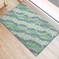 Pastel Green Hawaii Palaka Honohono Pikake Rubber Doormat Hawaiian Orchid Lei Polynesian Pattern LT14 - Polynesian Pride