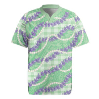 Pastel Green Hawaii Palaka Honohono Pikake Rugby Jersey Hawaiian Orchid Lei Polynesian Pattern - Polynesian Pride