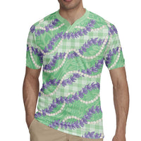 Pastel Green Hawaii Palaka Honohono Pikake Rugby Jersey Hawaiian Orchid Lei Polynesian Pattern LT14 - Polynesian Pride