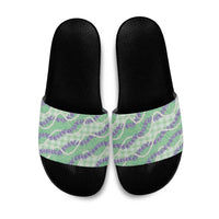 Pastel Green Hawaii Palaka Honohono Pikake Slide Sandals Hawaiian Orchid Lei Polynesian Pattern LT14 Pastel Green - Polynesian Pride