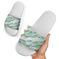 Pastel Green Hawaii Palaka Honohono Pikake Slide Sandals Hawaiian Orchid Lei Polynesian Pattern LT14 - Polynesian Pride