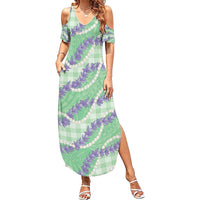 Pastel Green Hawaii Palaka Honohono Pikake Summer Maxi Dress Hawaiian Orchid Lei Polynesian Pattern - Polynesian Pride