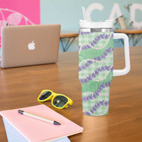 Pastel Green Hawaii Palaka Honohono Pikake Tumbler With Handle Hawaiian Orchid Lei Polynesian Pattern - Polynesian Pride