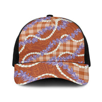 Orange Hawaii Palaka Honohono Pikake Baseball Net Cap Hawaiian Orchid Lei Polynesian Pattern LT14 One Size Black Orange - Polynesian Pride