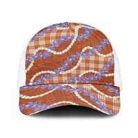 Orange Hawaii Palaka Honohono Pikake Baseball Net Cap Hawaiian Orchid Lei Polynesian Pattern LT14 One Size White Orange - Polynesian Pride