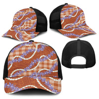 Orange Hawaii Palaka Honohono Pikake Baseball Net Cap Hawaiian Orchid Lei Polynesian Pattern - Polynesian Pride
