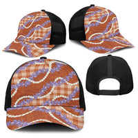 Orange Hawaii Palaka Honohono Pikake Baseball Net Cap Hawaiian Orchid Lei Polynesian Pattern LT14 - Polynesian Pride