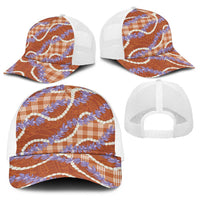 Orange Hawaii Palaka Honohono Pikake Baseball Net Cap Hawaiian Orchid Lei Polynesian Pattern LT14 - Polynesian Pride