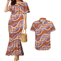 Orange Hawaii Palaka Honohono Pikake Couples Matching Mermaid Dress and Hawaiian Shirt Hawaiian Orchid Lei Polynesian Pattern - Polynesian Pride