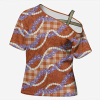 Orange Hawaii Palaka Honohono Pikake Cross Shoulder Shirt Hawaiian Orchid Lei Polynesian Pattern LT14 Female Orange - Polynesian Pride