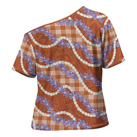 Orange Hawaii Palaka Honohono Pikake Cross Shoulder Shirt Hawaiian Orchid Lei Polynesian Pattern LT14 - Polynesian Pride