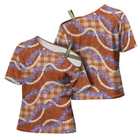 Orange Hawaii Palaka Honohono Pikake Cross Shoulder Shirt Hawaiian Orchid Lei Polynesian Pattern LT14 - Polynesian Pride