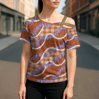 Orange Hawaii Palaka Honohono Pikake Cross Shoulder Shirt Hawaiian Orchid Lei Polynesian Pattern LT14 - Polynesian Pride