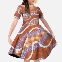 Orange Hawaii Palaka Honohono Pikake Family Matching Long Sleeve Bodycon Dress and Hawaiian Shirt Hawaiian Orchid Lei Polynesian Pattern - Polynesian Pride