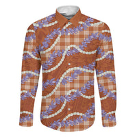 Orange Hawaii Palaka Honohono Pikake Family Matching Long Sleeve Bodycon Dress and Hawaiian Shirt Hawaiian Orchid Lei Polynesian Pattern - Polynesian Pride