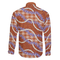 Orange Hawaii Palaka Honohono Pikake Family Matching Long Sleeve Bodycon Dress and Hawaiian Shirt Hawaiian Orchid Lei Polynesian Pattern - Polynesian Pride