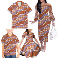 Orange Hawaii Palaka Honohono Pikake Family Matching Off The Shoulder Long Sleeve Dress and Hawaiian Shirt Hawaiian Orchid Lei Polynesian Pattern - Polynesian Pride
